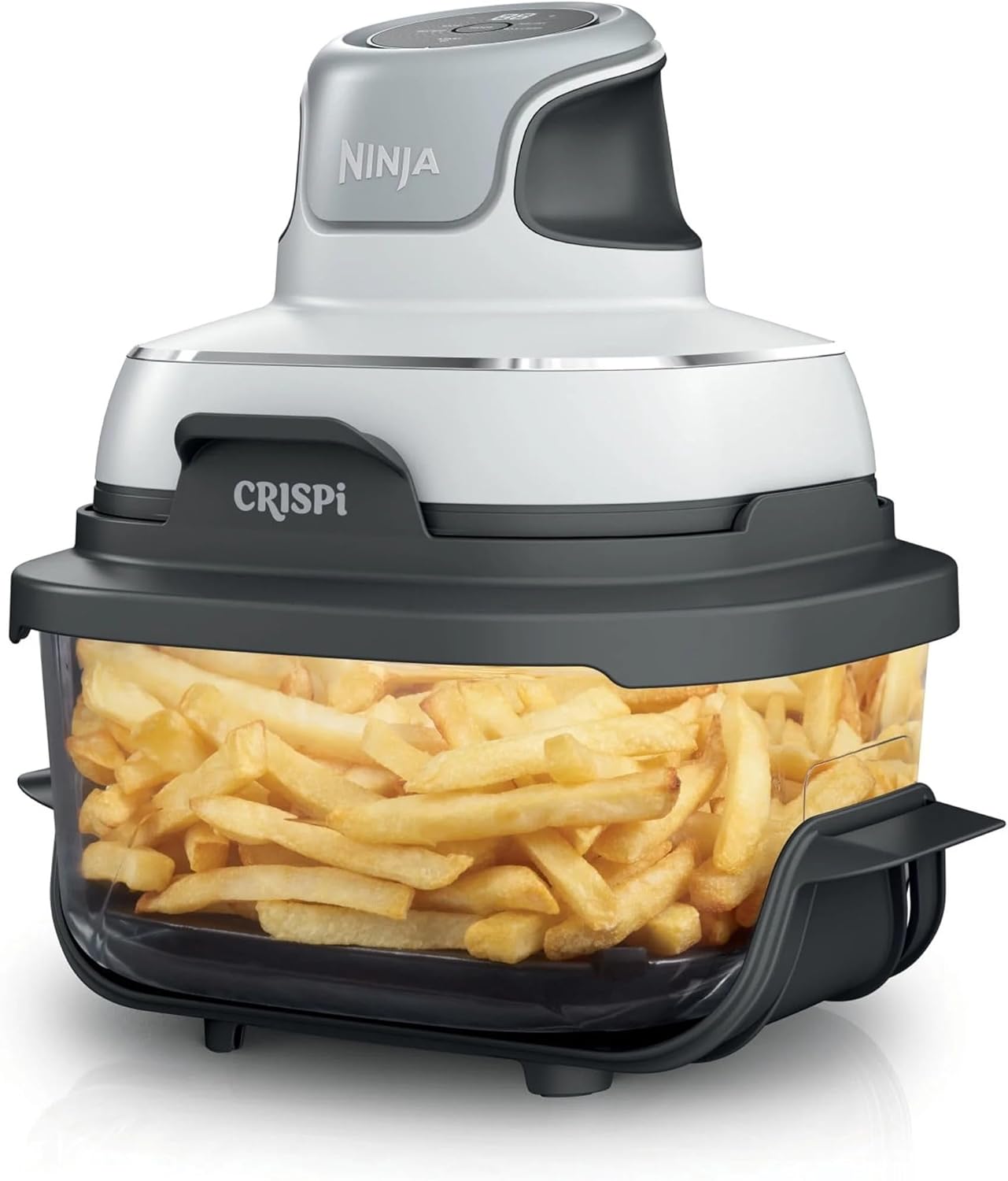 Ninja Crispi 3-in-1 Portable Cooking System-1500W Compact Air Fryer, 4 QT Borosilicate Glass, Lid, Crisper Plate, Oil-Free Frying, Easy Storage, Cook, Serve & Store -White