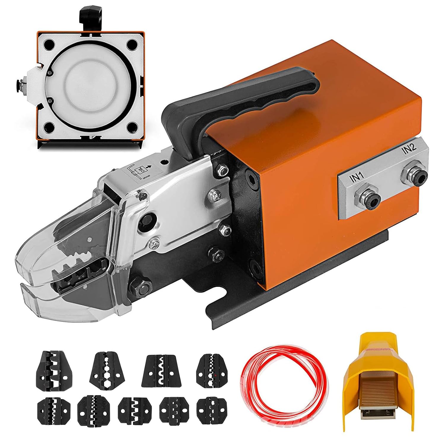 VEVOR Pneumatic Crimping Tool Am-10, Air Powered Wire Terminal Crimping Machine Crimping Up To 16mm2, Pneumatic Crimper Plier Machine with 10 Sets Of Dies for Many Kinds of Terminals