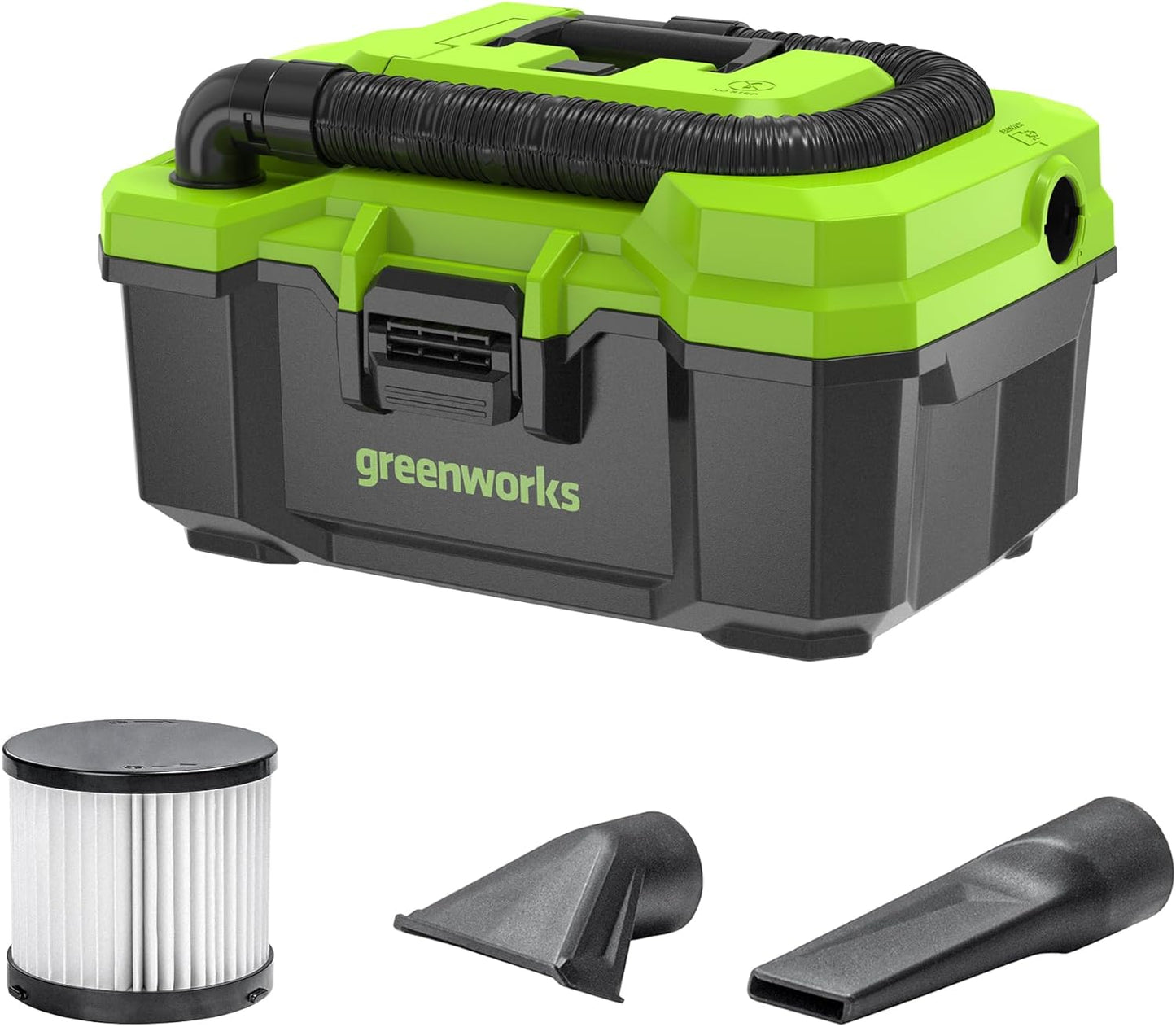 Greenworks 24V Brushless (3 Gallon) Cordless Wet \/ Dry Shop Vacuum + Accessories, Tool Only