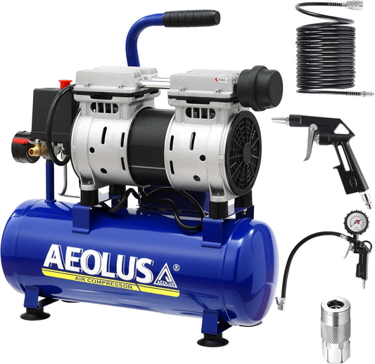AEOLUS A Ultra Quiet Air Compressor, 65dB, Oil-Free, Quick Couplers,115PSI, Portable Electric for Car and Bike Tires, Nail Gun, and Pneumatic Tools, Garage, Shop (Accessories Kit)