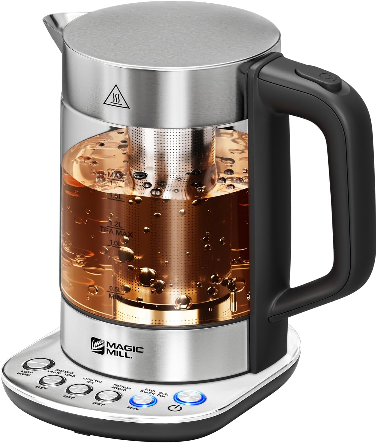 Magic Mill Pro Electric Kettle with tea Infuser and Temperature Control - Keep Warm Function, Rapid Boil, Automatic Safety Shut Off, BPA Free, No Plastic on Water, British Patent Technology,Large 1.7L