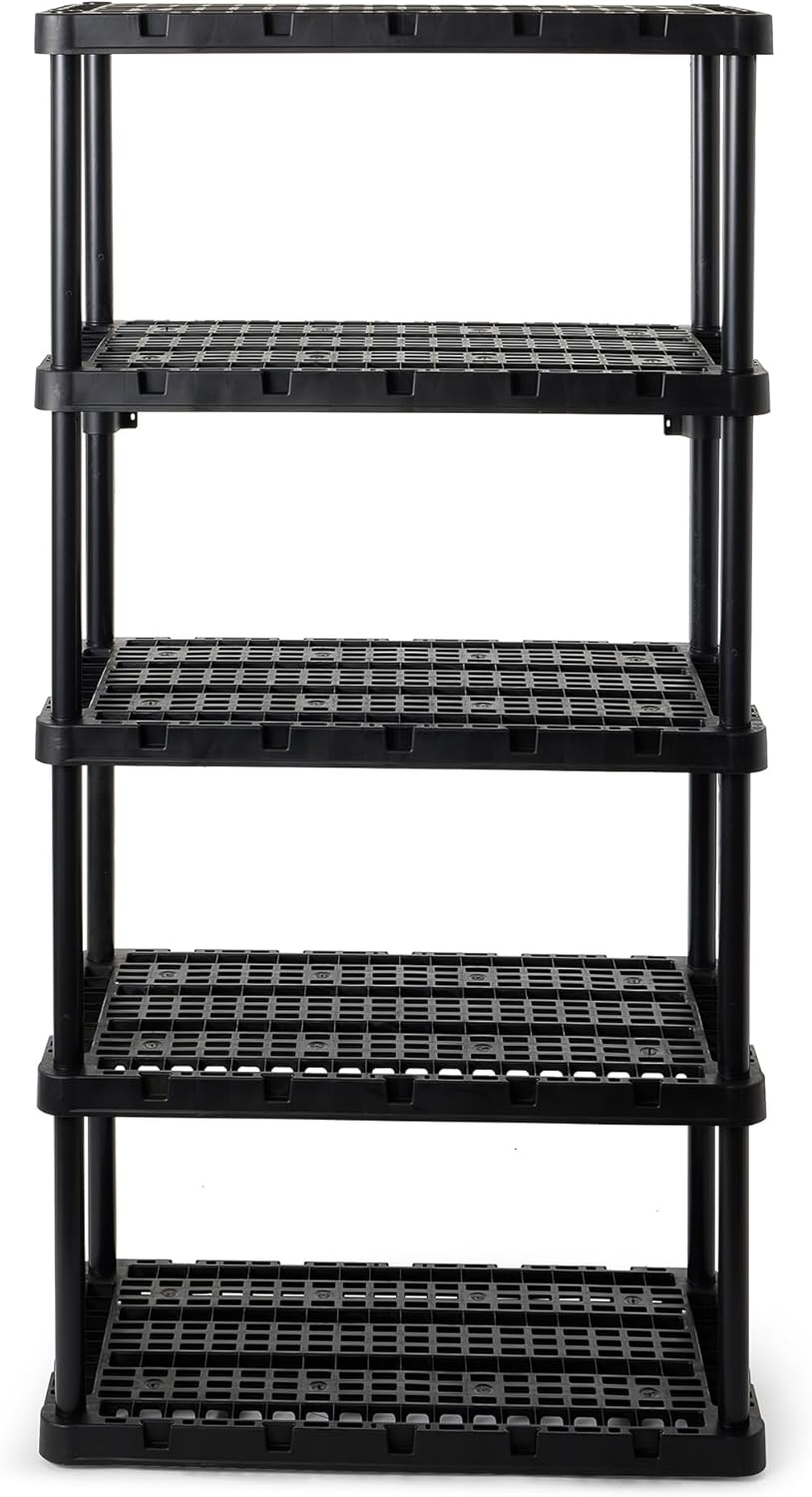 Gracious Living 5-Shelf Plastic Storage Shelves, Heavy-Duty Garage Shelving Unit, Black - Standing Organizer Rack for Kitchen, Bathroom, and Laundry Room