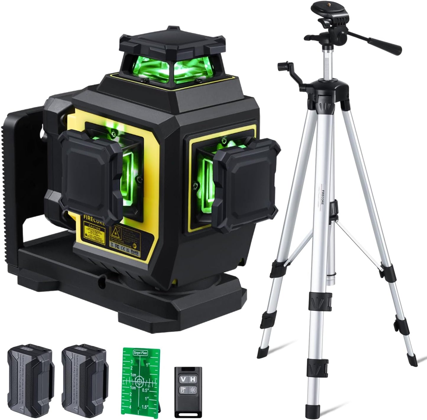 Firecore Laser Level 360 Self Leveling with 60" Tripod, 1\/13" High Accuracy, Outdoor Pulse Mode to 197 Ft, Rechargeable Green Cross Line Lazer Leveler Tool for Construction, Home Renovation - F95T-XG