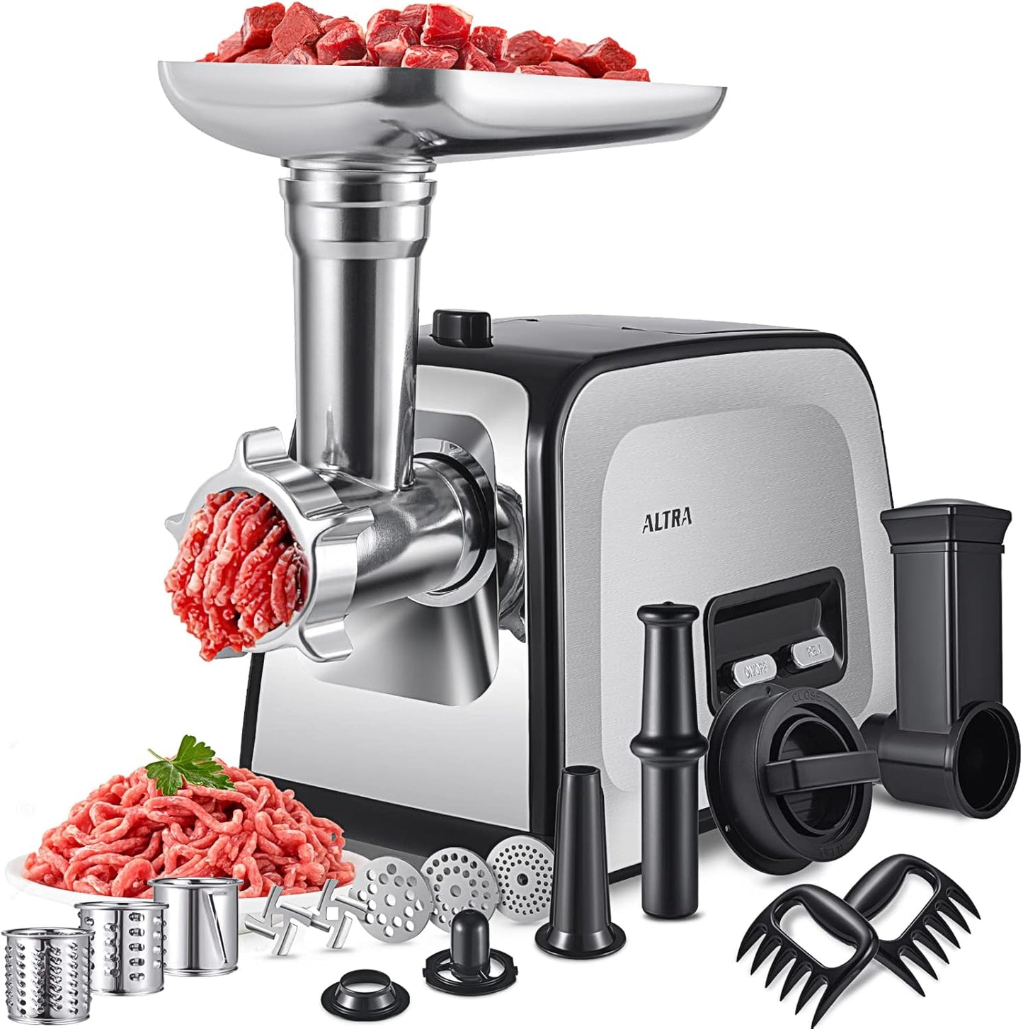 ALTRA LIFE Meat Grinder, Sausage Stuffer, [2800W Max] Electric Meat Mincer with Stainless Steel Blades & 3 Grinding Plates,Sausage Maker & Kubbe Kit for Home Kitchen & Commercial Using