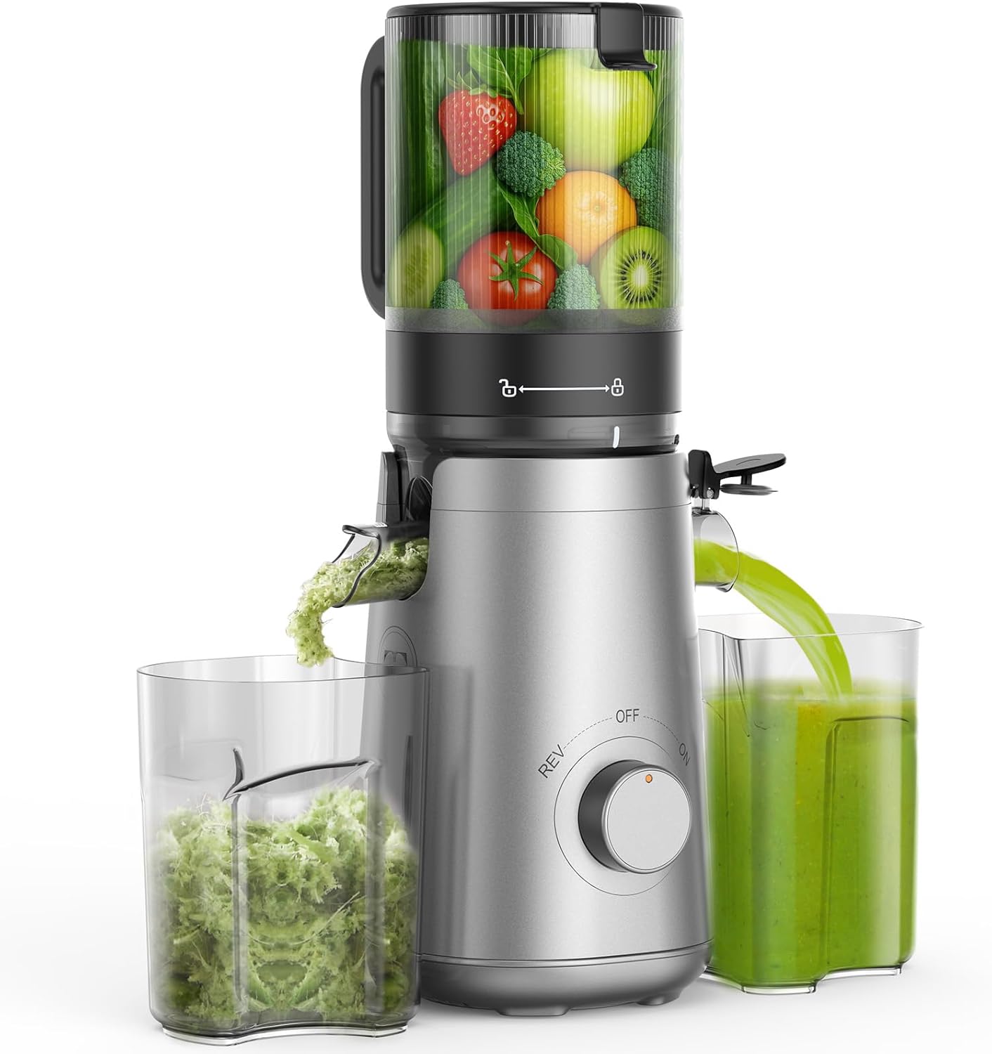 SMALLHOO Juicer Machines, 5.8" Wide Feed Chute Cold Press Juicer for Whole Vegetables & Fruits, High Juice Yield, BPA Free (Slivery)