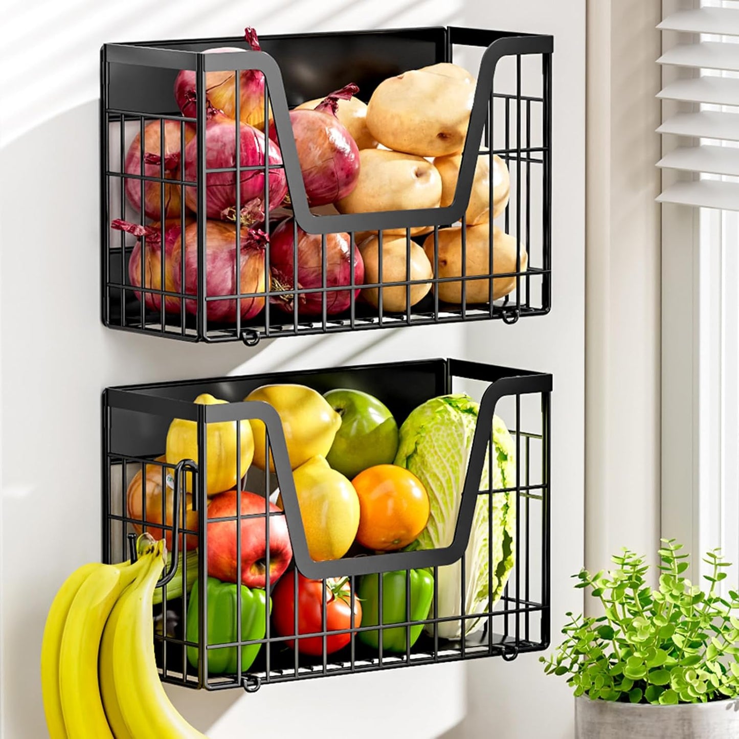 YIWANFW 2 Set Magnetic Shelf for Fridge, Potato & Onion Storage Bins, Magnetic Fruit Basket for Refrigerator Pantry Kitchen Counter Laundry, Magnetic Fridge Organizer Spice Snacks Magnet Fridge Shelf