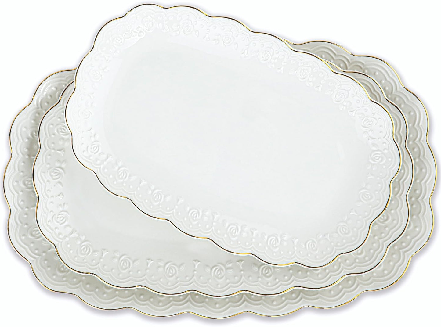 Kassel Ceramic Serving Platter Set | 16\u201D\/14\u201D\/12\u201D Oval Serving Trays for Entertaining at Parties and Weddings | Oven Safe XL Serving Trays for Tacos, Steak, and Cake