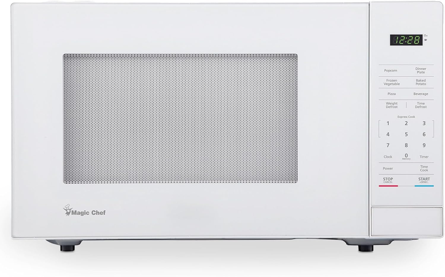 Magic Chef Compact Countertop Microwave Oven, 1,000 Watts, White, 1.1 Cu. Ft. - Digital Kitchen Appliance with One-Touch Cooking, Child Lock, Timer, Reheat, Defrost, and 10 Power Levels