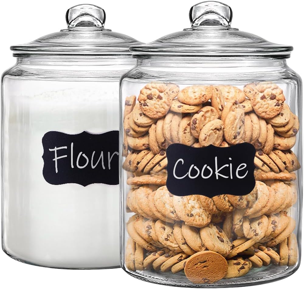 1.5 Gallon Glass Canister, 2 Pack Cookie Jar & Candy Jar with Airtight Lid, Heavy Duty Glass Canisters for Kitchen, Suitable for Flour, Sugar, Rice, Pasta, Beans, Laundry Room Storage