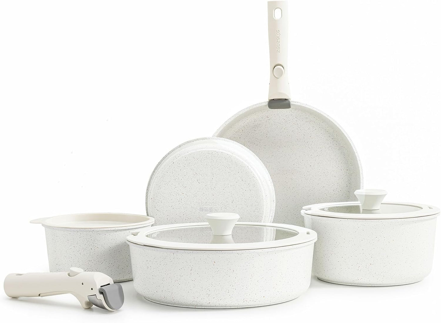 SENSARTE 13 Piece Pots and Pans Set, Nonstick Detachable Handle Cookware, Induction Kitchen Cookware Set with Removable Handle, Healthy Non Stick for RV, Dishwasher ＆ Oven Safe (White)