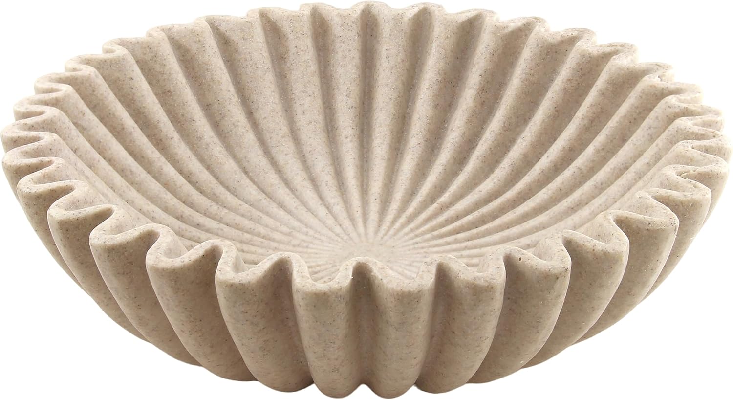 Plukers Large Modern Decorative Ruffle Bowl for Home Decor Fruit Bowl Organic Catch All Key Kitchen Entryway Shelf Coffee Table,Artificial Stone Beige