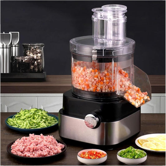 Electric Food Processor, 4 in 1 Electric Vegetable Dicer, Meat Grinder Multifunctional Food Chopper, 2-Speed 600 Watt Motor with 6/8/10/13/15mm Dicing Molds for Home/Commercial