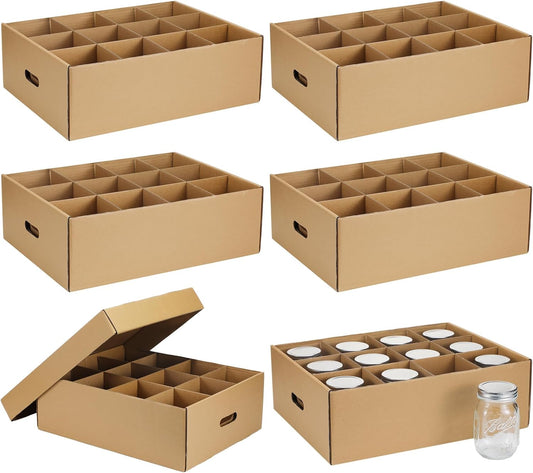 Menkxi 6 Pieces Mason Jar Storage Boxes 16 oz Canning Boxes with Handles and Dividers Stackable Mason Jar Storage Containers Canning Organizer for Stacking (Natural Color)