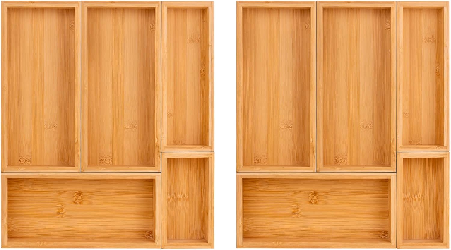 Teicui bamboo drawer organizer Set，expandable drawer dividers,wooden storage organizers,large trays for kitchen, bathroom,flatware,Tea Bag Organizer (2 X 5PCS Natural)