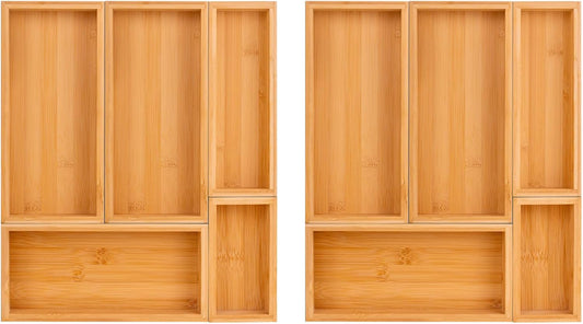 Teicui bamboo drawer organizer Set，expandable drawer dividers,wooden storage organizers,large trays for kitchen, bathroom,flatware,Tea Bag Organizer (2 X 5PCS Natural)
