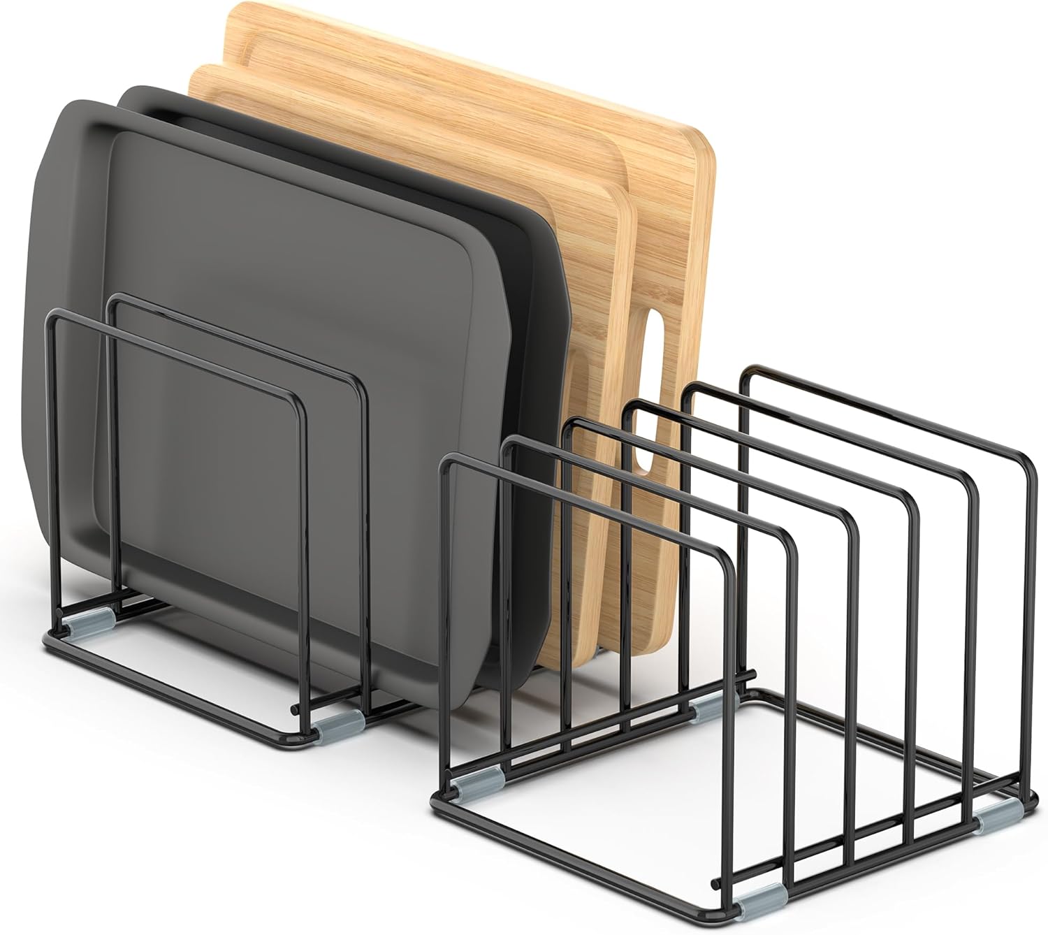 VAEKUCEAN Cutting Board Organizer, [2-Pack] Kitchen Cabinet Organizer, Divided Rack with 5 Slots for Baking Trays, Cutting Boards - Cookie sheet Organizer Inside Cabinet, Baking Sheets Holder (Large)