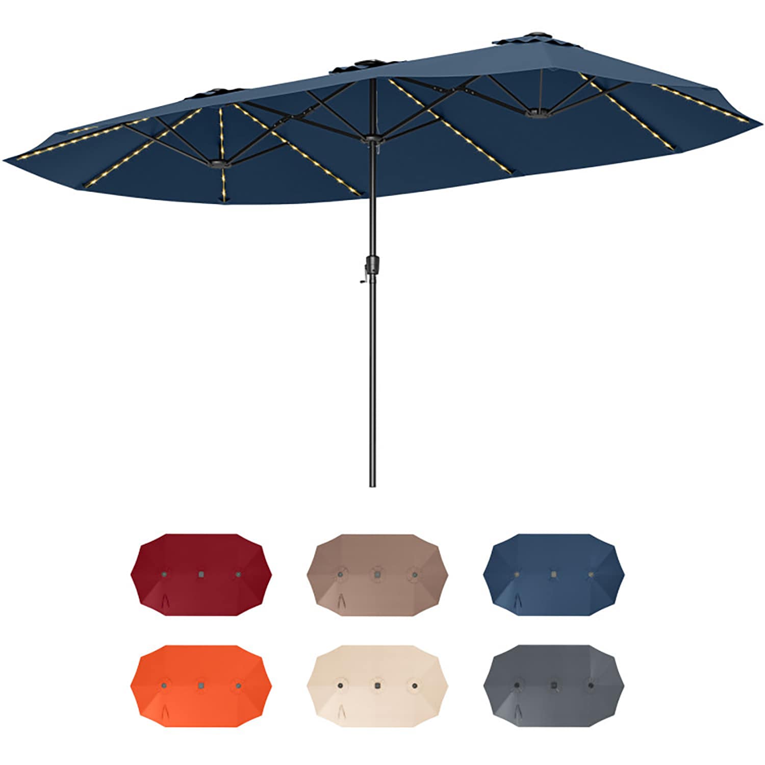 GZMR 15.5-ft Steel Blue No-tilt Market Patio Umbrella with Lights