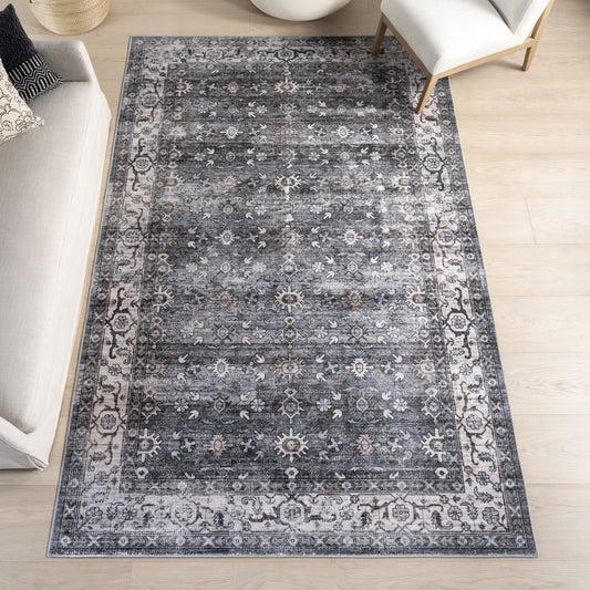 nuLOOM Rania SplashGuard Medallion Machine Washable 9ft. x 12ft. Grey Area Rug
