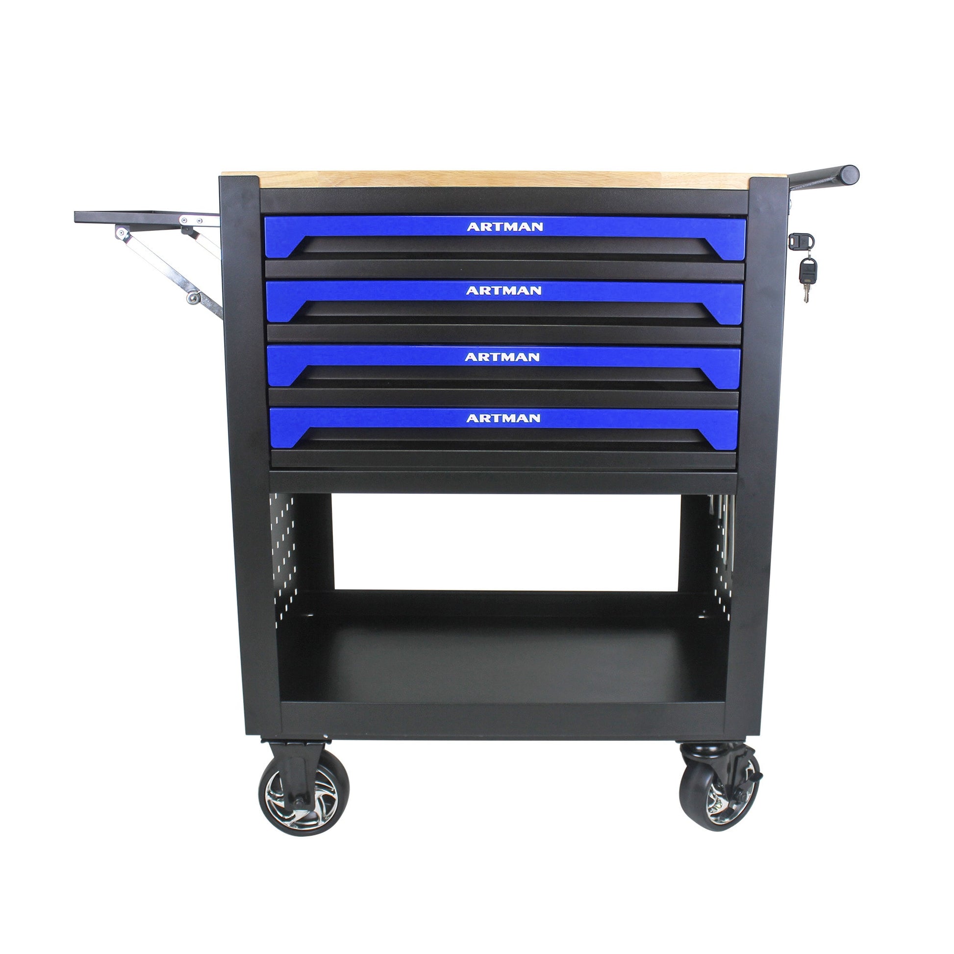 Tatayosi Blue 4-Drawer Multifunctional Tool Cart with Wheels and Wooden Top