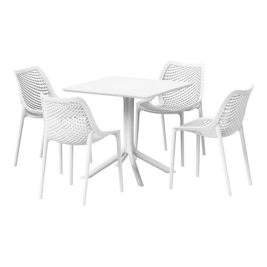Westin Furniture FrondForm 5 -Piece White Patio Dining Set Plastic Square Table with 4 Stackable Stationary Chairs