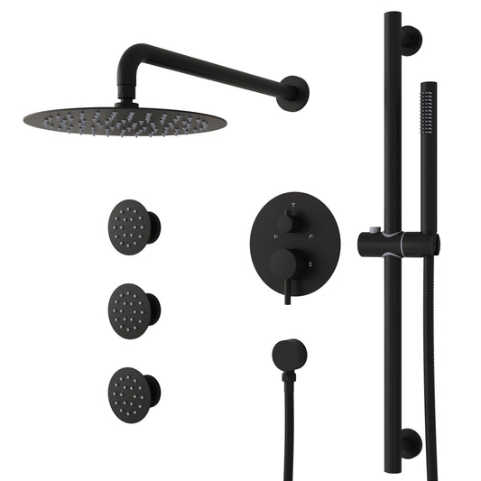 WELLFOR Matte Black 10-in Waterfall ShowerÂ FaucetÂ Bar System with 3-way Diverter ( Pressure-balanced Valve Included )
