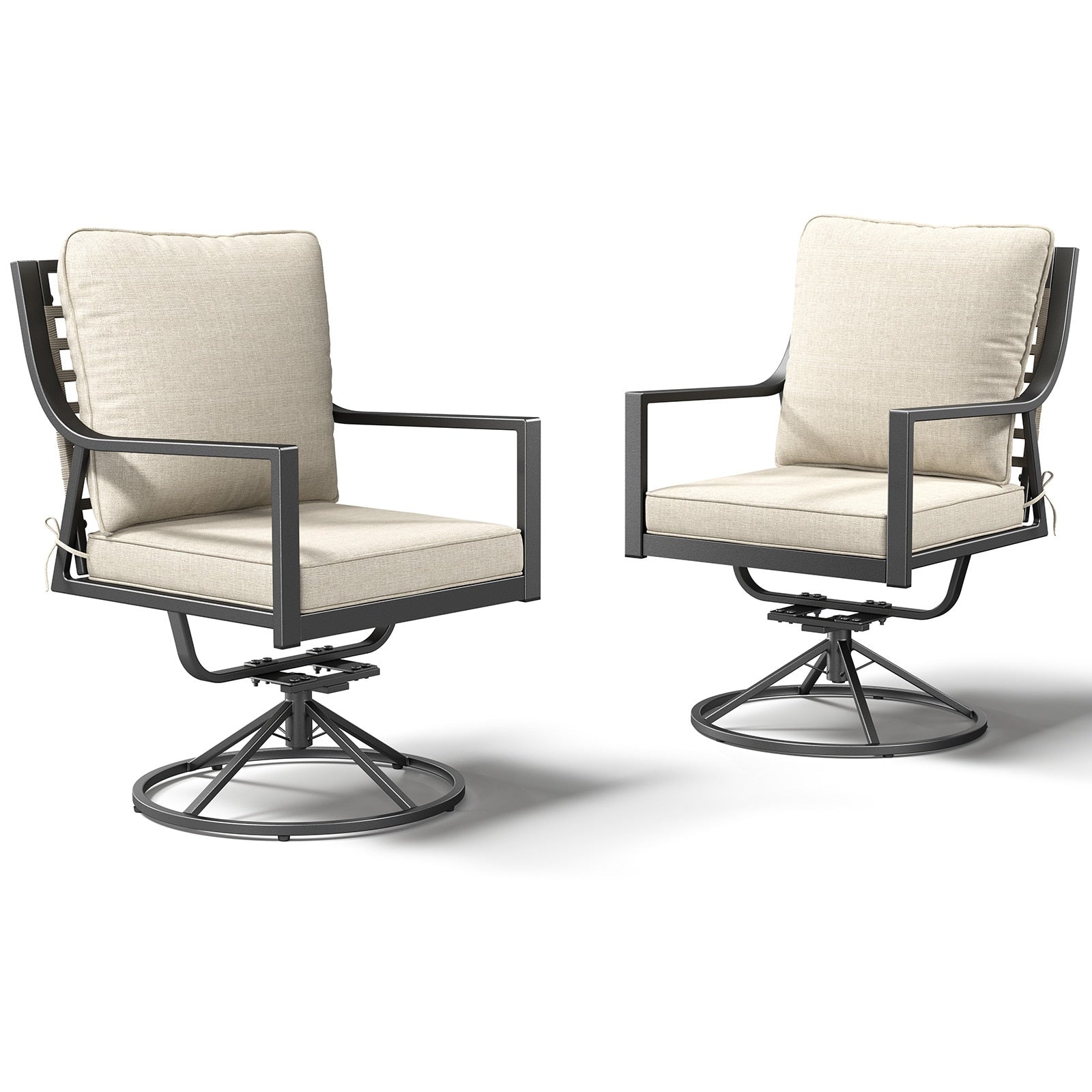 Rilyson Set of 2 Black Stainless steel Frame Swivel Conversation Chair with Beige Cushioned Seat