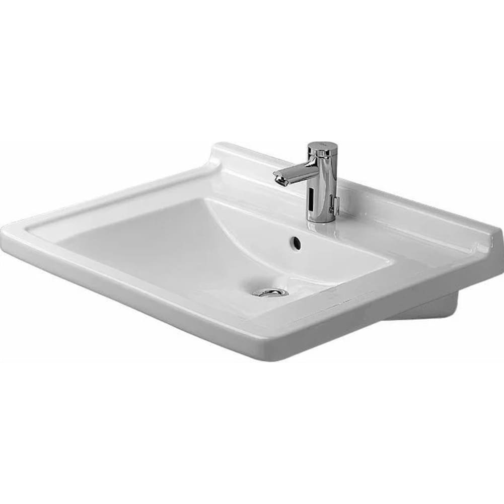 Duravit Starck 3 27-1/2 inch Rectangular Ceramic Wall Mounted Bathroom Sink with Overflow and 1 Faucet Hole
