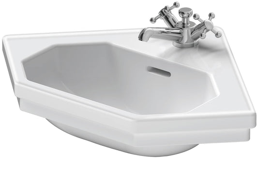 Duravit 1930 series 23 3/8 inch Octagonal Wall Mounted Sink in White with Single Faucet Hole and with Overflow