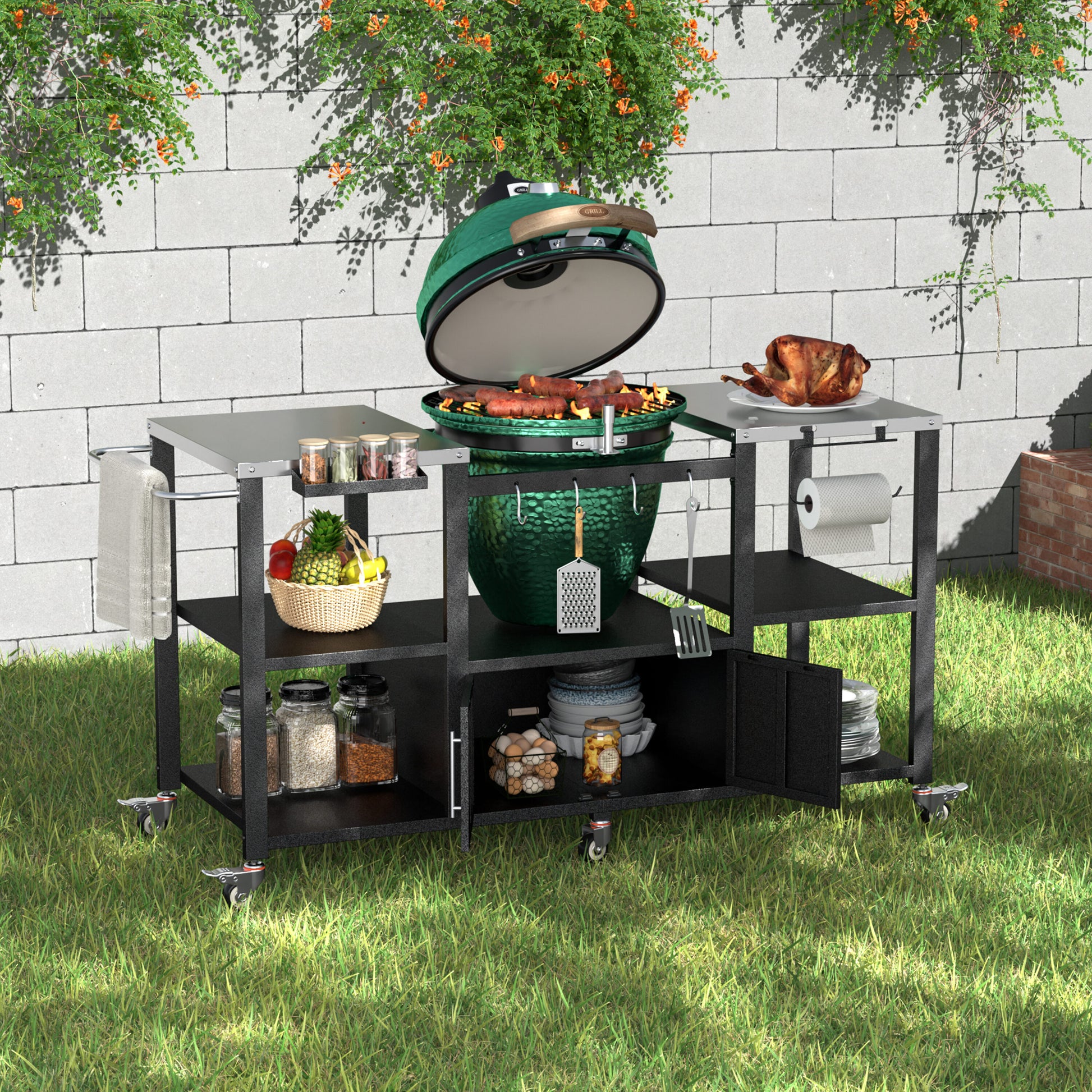 VEIKOUS Black Steel Grill cart