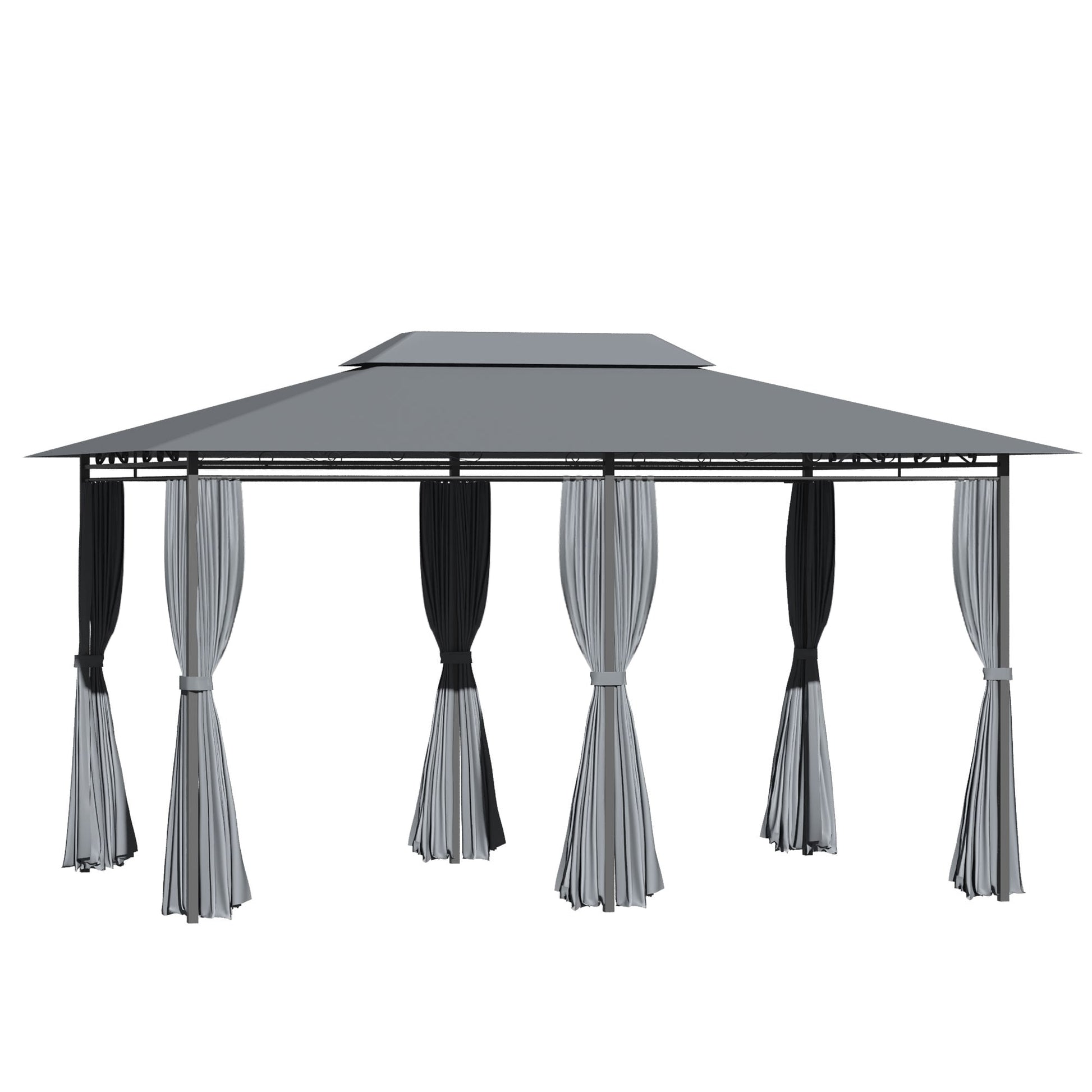 Outsunny  10' x 13' Outdoor Gazebo Patio Tent Gazebo with Curtains 2Tier Canopy Steel Frame Extra Large Shade Shelter for Backyard Sage Gray