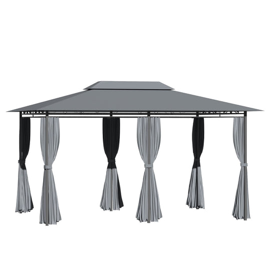 Outsunny  10' x 13' Outdoor Gazebo Patio Tent Gazebo with Curtains 2Tier Canopy Steel Frame Extra Large Shade Shelter for Backyard Sage Gray