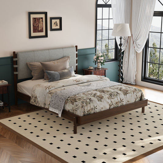 Christopher Knight Home Arc Premium Rubber Wood Mid-Century Platform Bed Queen Walnut/Grey