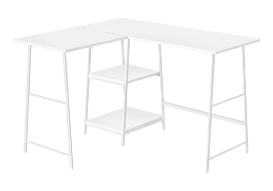 Tatayosi 48 Inch White L Shaped Computer Desk with Open Shelves and Metal Frame