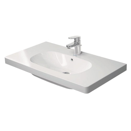 Duravit D-Code 33 1/2 inch Rectangular Wall Mounted Sink in White with Single Faucet Hole and with Overflow