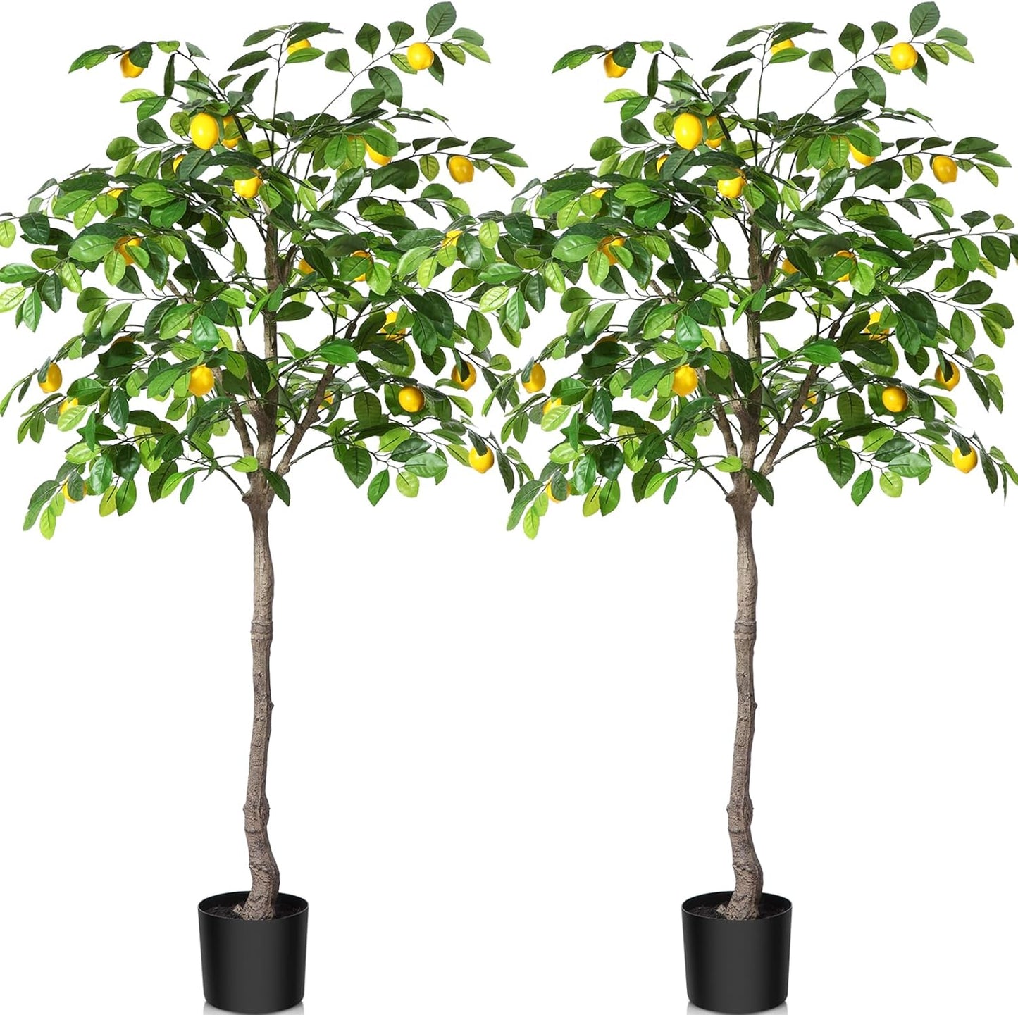 Kazeila  5ft Artificial Lemon Tree 2 Pack Fake Plant in Pot with Plastic Fruit for Indoor Home Office Decor