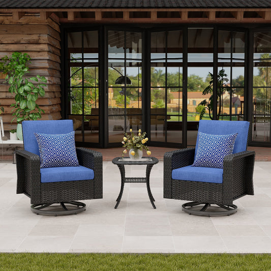 SUGOLD 3 -Piece Rattan Patio Conversation Set with Blue Cushions