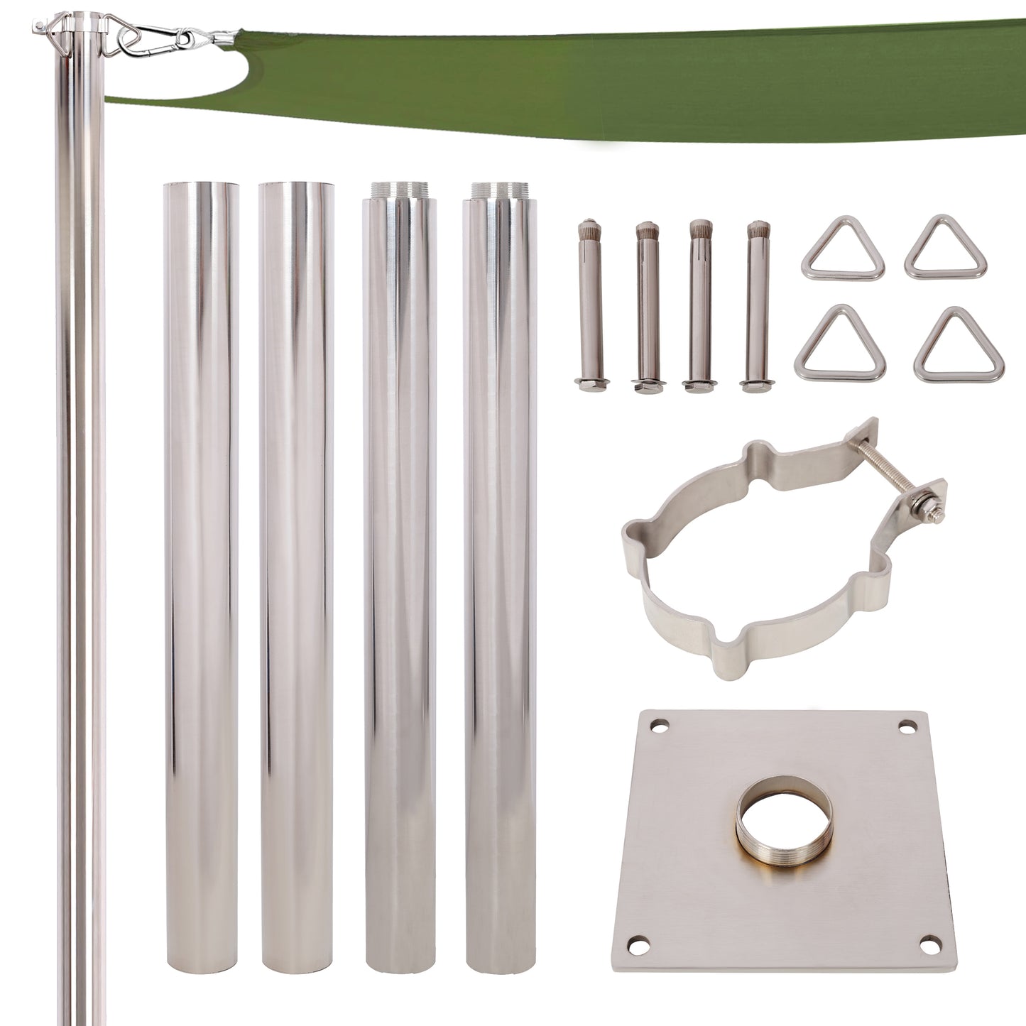 Tatayosi 12FT Heavy Duty Stainless Steel Canopy Pole With Base Plate Suitable for Garden Yard Patio Playground
