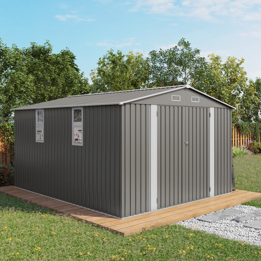 LOVMOR 10ft Wide Galvanized Steel Shed Lockable Double Door Storage Workshop