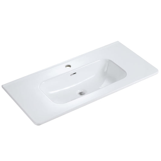 Vynxaria  35 in L x 18 in W Gloss White Ceramic Integrated Bathroom Sink Basin