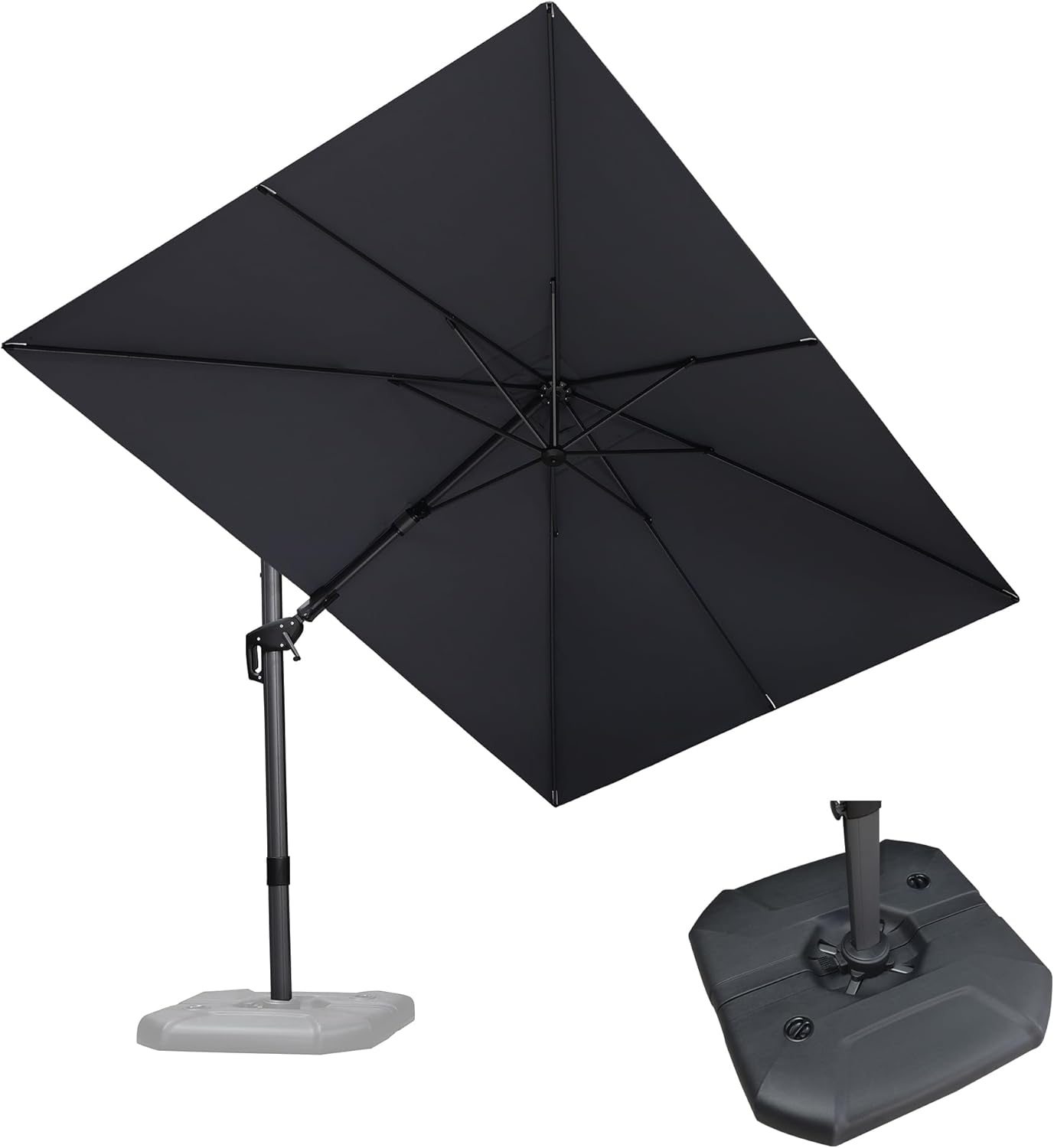 PURPLE LEAF 8-ft Aluminum Beige Crank Cantilever Patio Umbrella with Base