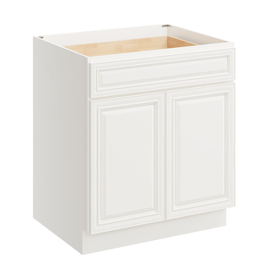 Boyel Living 30 Inch Pearl White Kitchen Base Cabinet with Soft Close Drawers