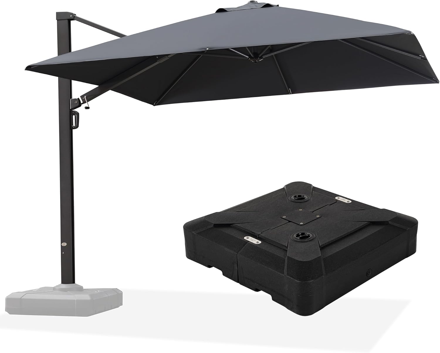 PURPLE LEAF 10-ft Aluminum Gray Crank Cantilever Patio Umbrella with Base