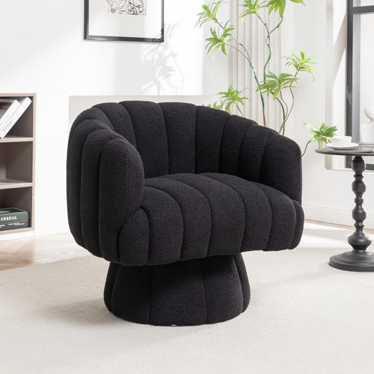 SEYNAR  Modern Teddy Upholstered Fabric Round 360 Degree Swivel Accent Chair