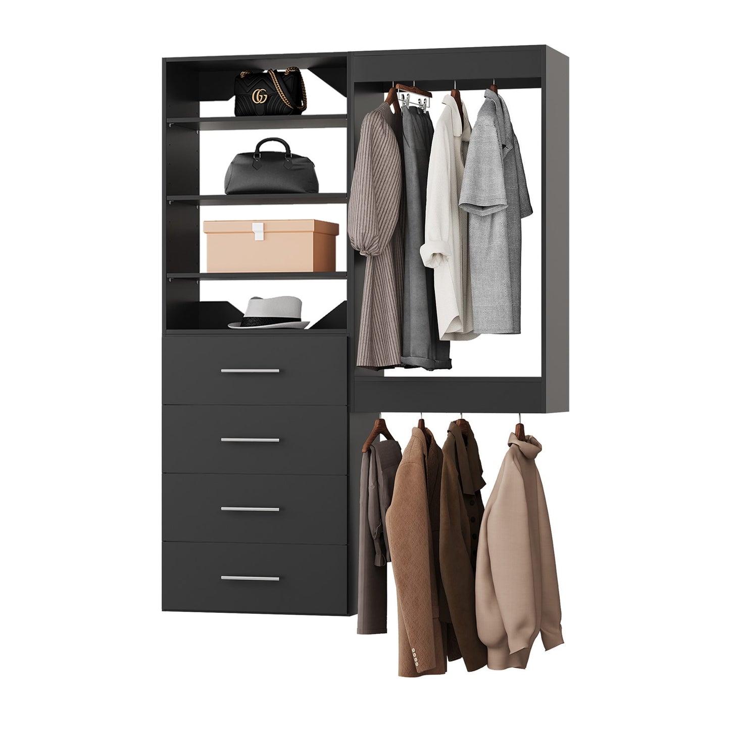 LOVMOR  64 in Black Modular Closet System Unit-Customizable Wall Mounted Walk-In Closets for Bedroom or Walk-in Closet