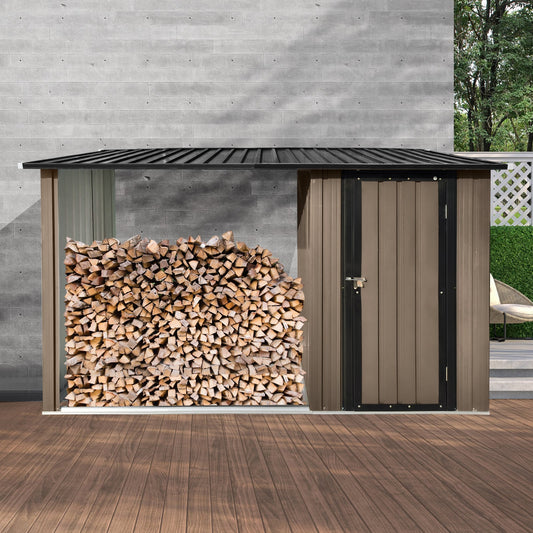 Tatayosi Outdoor Metal Firewood Rack and Storage Shed Brown and Black Two-in-one function