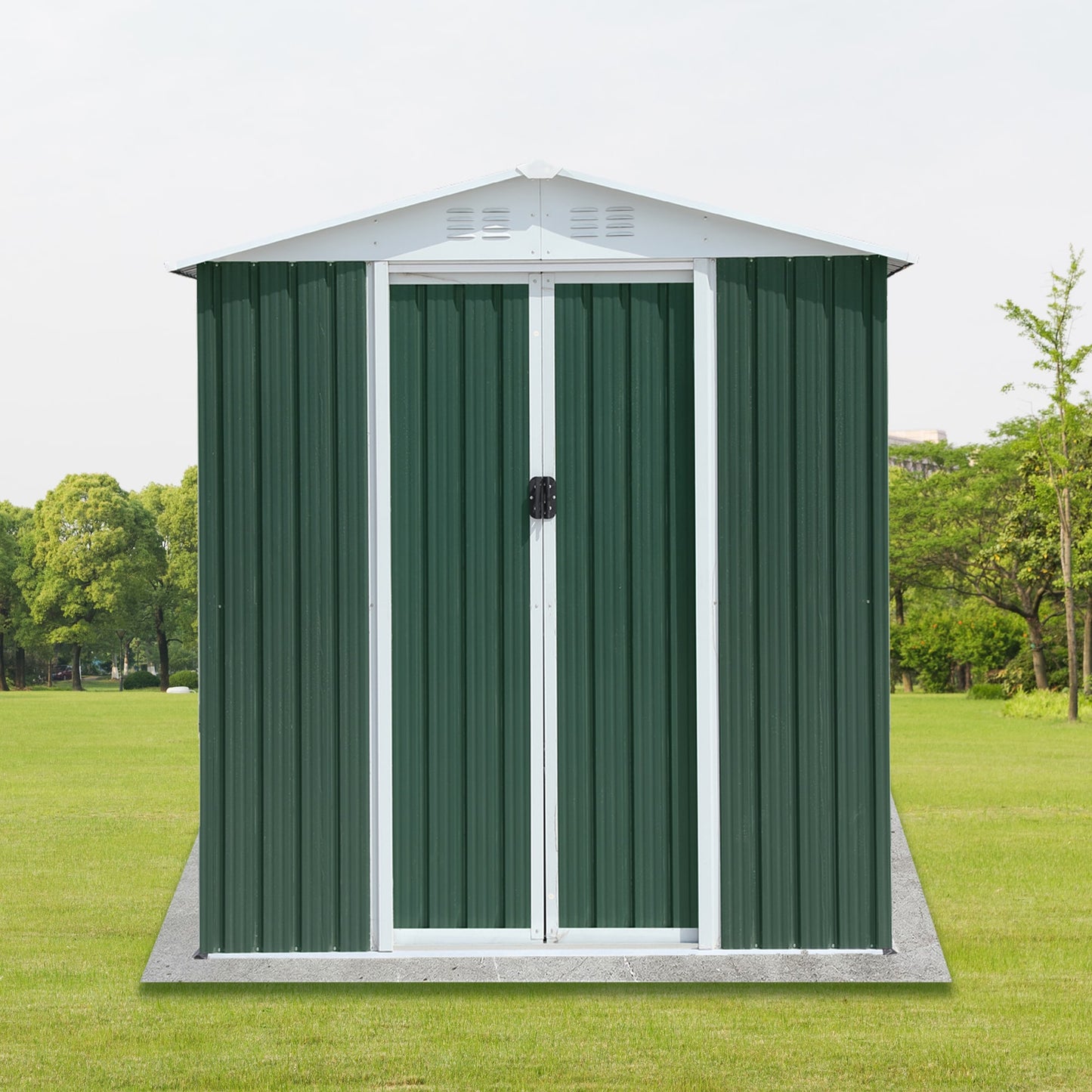 Tatayosi 6FTx4FT Apex Roof Green Outdoor Tool Storage House Garden Shed With Aluminum Alloy Frame And Sliding Door