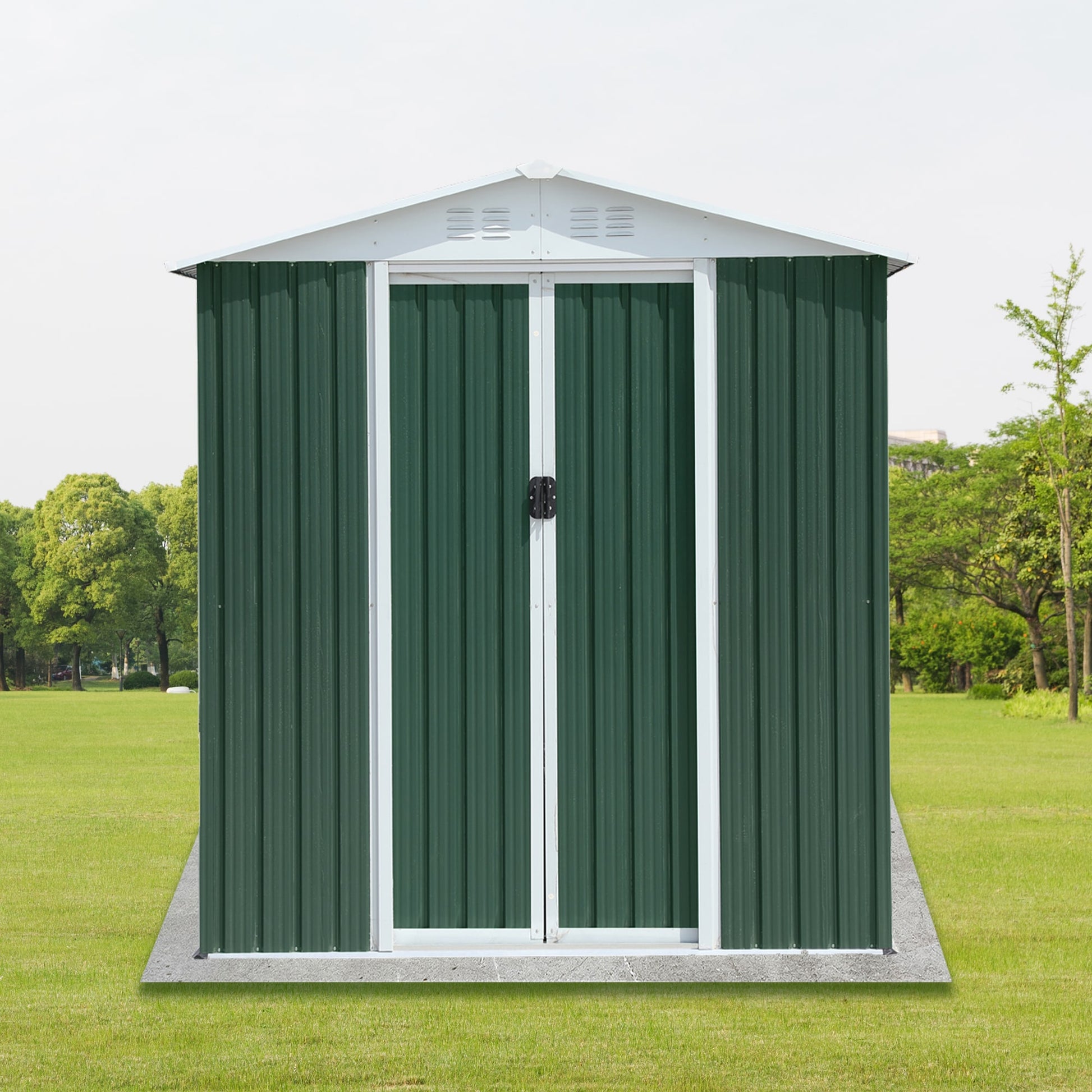 Tatayosi 6FTx4FT Apex Roof Green Outdoor Tool Storage House Garden Shed With Aluminum Alloy Frame And Sliding Door