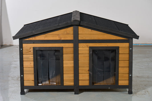 LOVMOR Large Outdoor Wooden Dog House with Dual Doors Waterproof Asphalt Roof Fir Wood Dog Shelter
