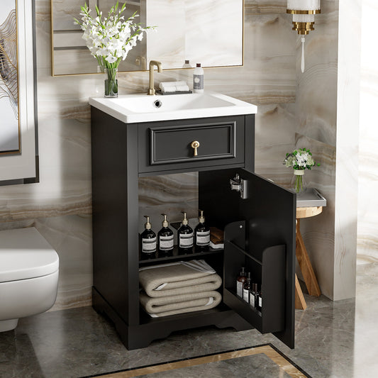 GDFStudio Ivy 20-inch Small Bathroom Vanity with Ceramic Sink and Soft-close Door - Black