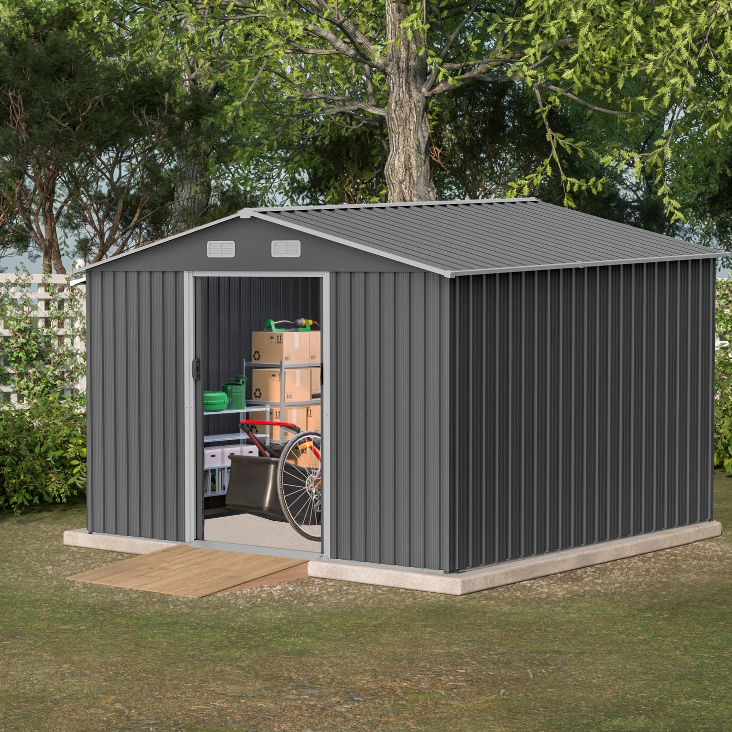 GDFStudio Maloa Metal Outdoor Storage Shed 10X8 FT-Grey